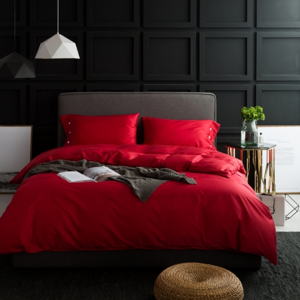 91家纺网 家纺一手货源 找家纺 涞澳家纺 长绒棉素色四件套 胭脂红