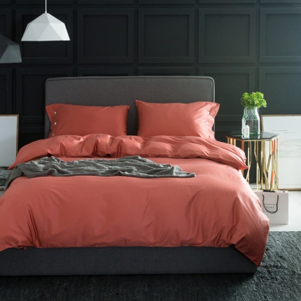 涞澳家纺 长绒棉素色四件套 印第安红