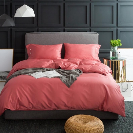 涞澳家纺 长绒棉素色四件套 樱桃红