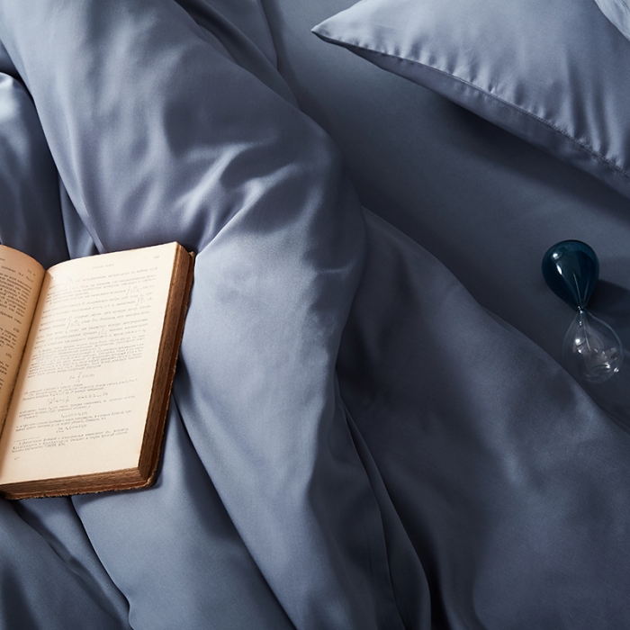 91家纺网 家纺一手货源 找家纺 涞澳家纺 2018新款素色天丝四件套 石青