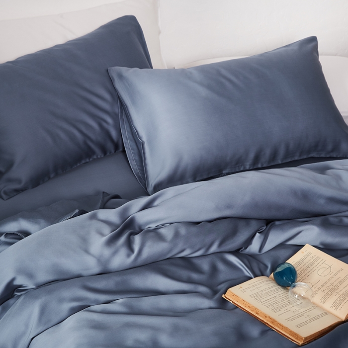 91家纺网 家纺一手货源 找家纺 涞澳家纺 2018新款素色天丝四件套 石青