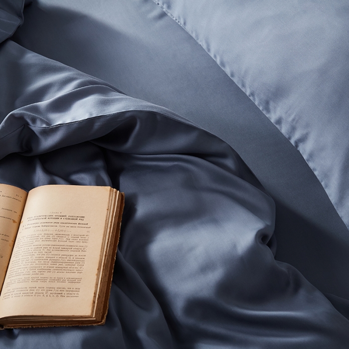 91家纺网 家纺一手货源 找家纺 涞澳家纺 2018新款素色天丝四件套 石青