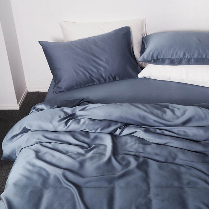 91家纺网 家纺一手货源 找家纺 涞澳家纺 2018新款素色天丝四件套 石青