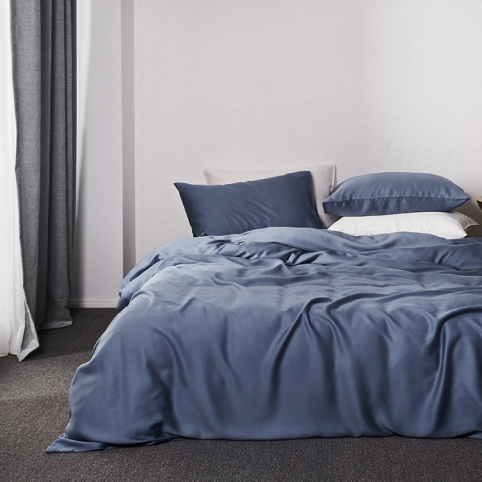 91家纺网 家纺一手货源 找家纺 涞澳家纺 2018新款素色天丝四件套 石青