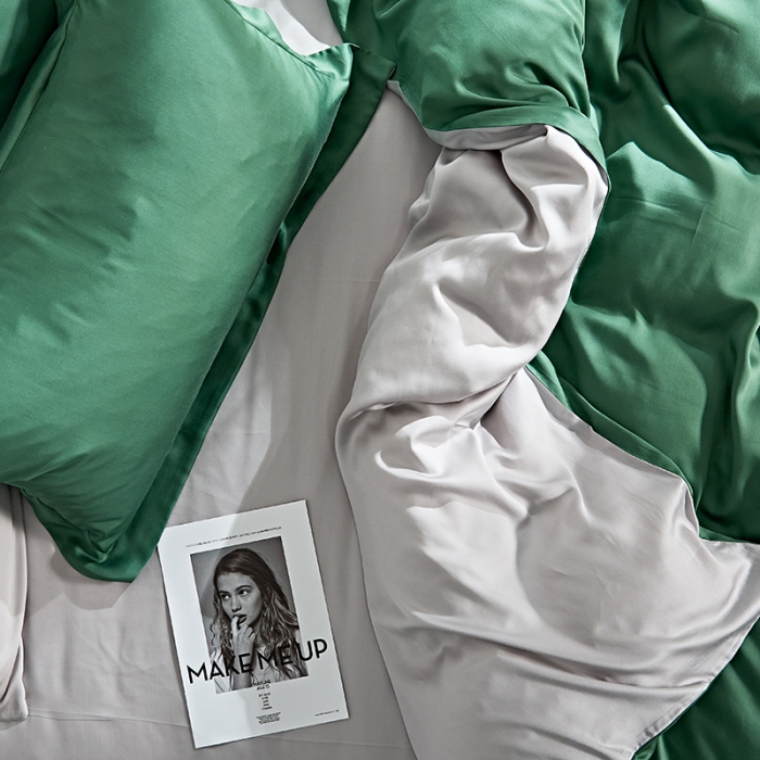 91家纺网 家纺一手货源 找家纺 涞澳 2019新款60天丝双拼套件 绿灰