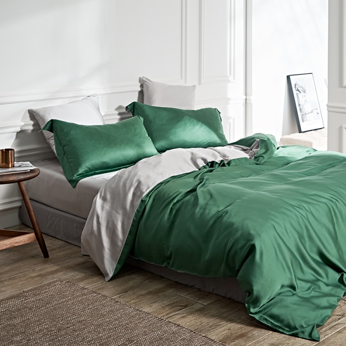 91家纺网 家纺一手货源 找家纺 涞澳 2019新款60天丝双拼套件 绿灰