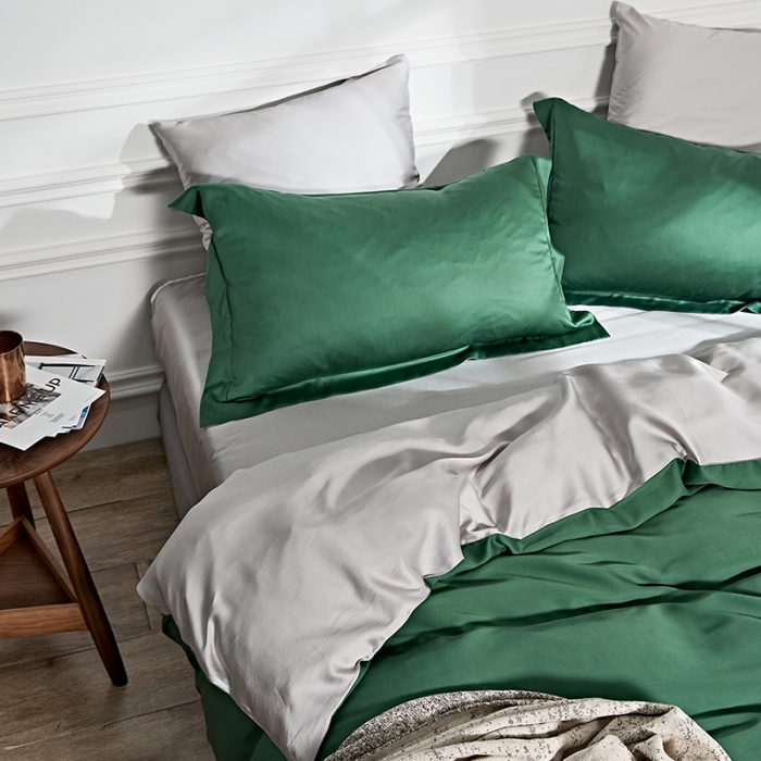 91家纺网 家纺一手货源 找家纺 涞澳 2019新款60天丝双拼套件 绿灰