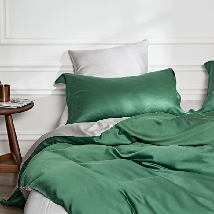 91家纺网 家纺一手货源 找家纺 涞澳 2019新款60天丝双拼套件 绿灰