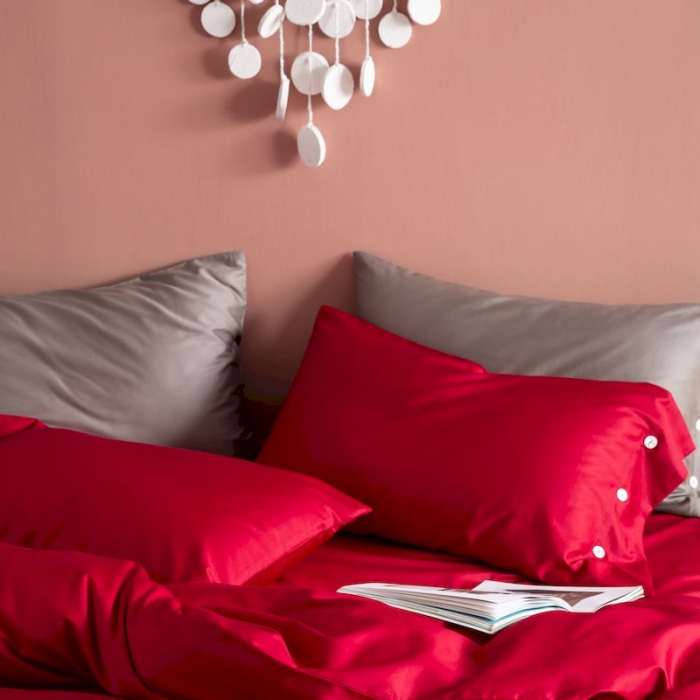 91家纺网 家纺一手货源 找家纺 涞澳家纺 2019新款60长绒棉平色简易四件套 玛雅红