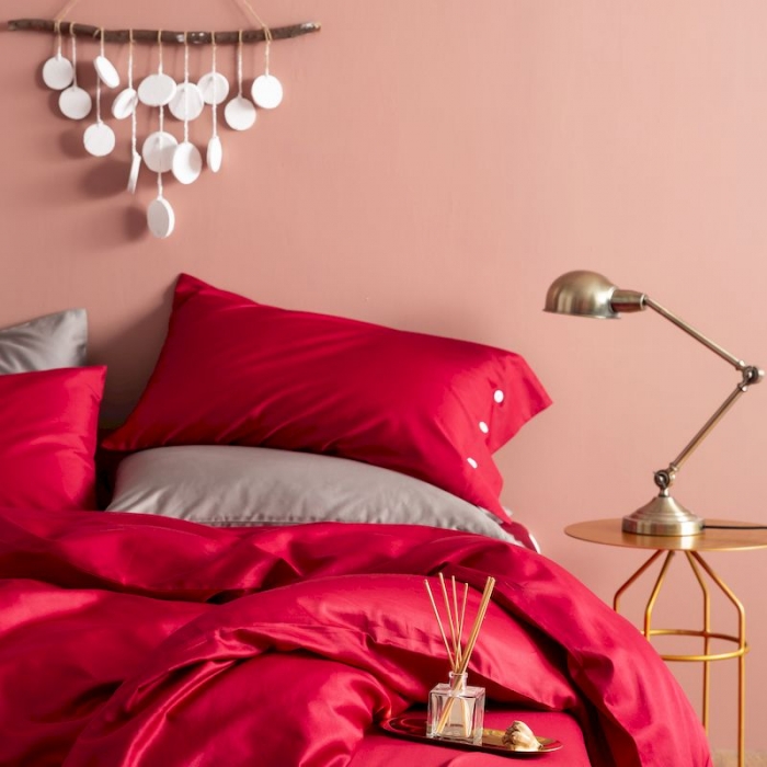 91家纺网 家纺一手货源 找家纺 涞澳家纺 2019新款60长绒棉平色简易四件套 玛雅红