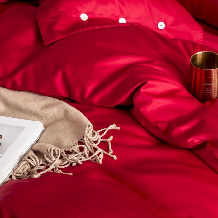 91家纺网 家纺一手货源 找家纺 涞澳家纺 2019新款60长绒棉平色简易四件套 玛雅红