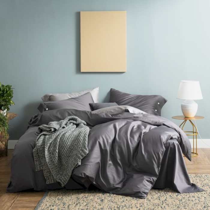 91家纺网 家纺一手货源 找家纺 涞澳家纺 2019新款60长绒棉平色简易四件套 碳灰