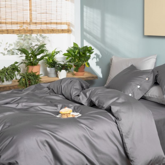 91家纺网 家纺一手货源 找家纺 涞澳家纺 2019新款60长绒棉平色简易四件套 碳灰