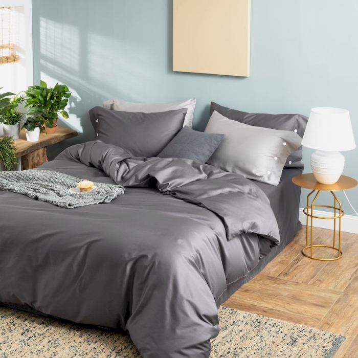 91家纺网 家纺一手货源 找家纺 涞澳家纺 2019新款60长绒棉平色简易四件套 碳灰