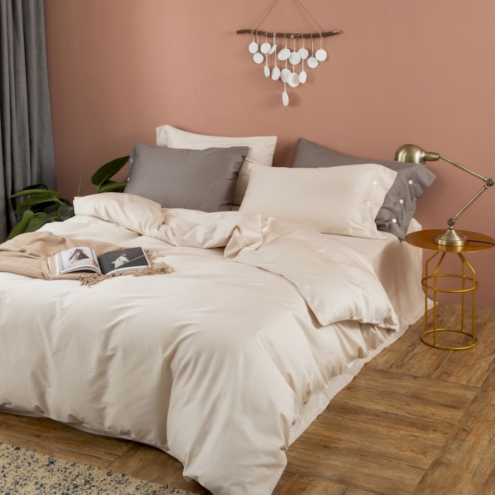 91家纺网 家纺一手货源 找家纺 涞澳家纺 2019新款60长绒棉平色简易四件套 亚麻灰