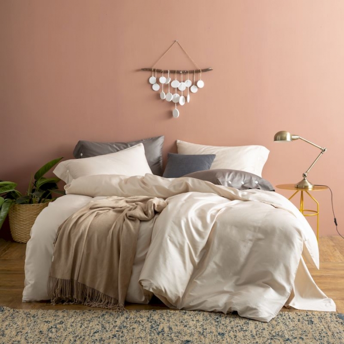 91家纺网 家纺一手货源 找家纺 涞澳家纺 2019新款60长绒棉平色简易四件套 亚麻灰