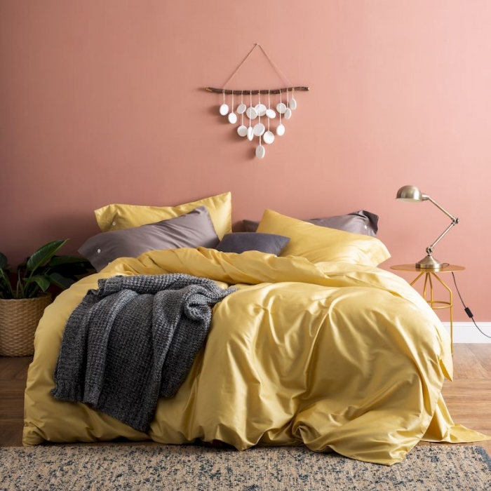 91家纺网 家纺一手货源 找家纺 涞澳家纺 2019新款60长绒棉平色简易四件套 玉米黄