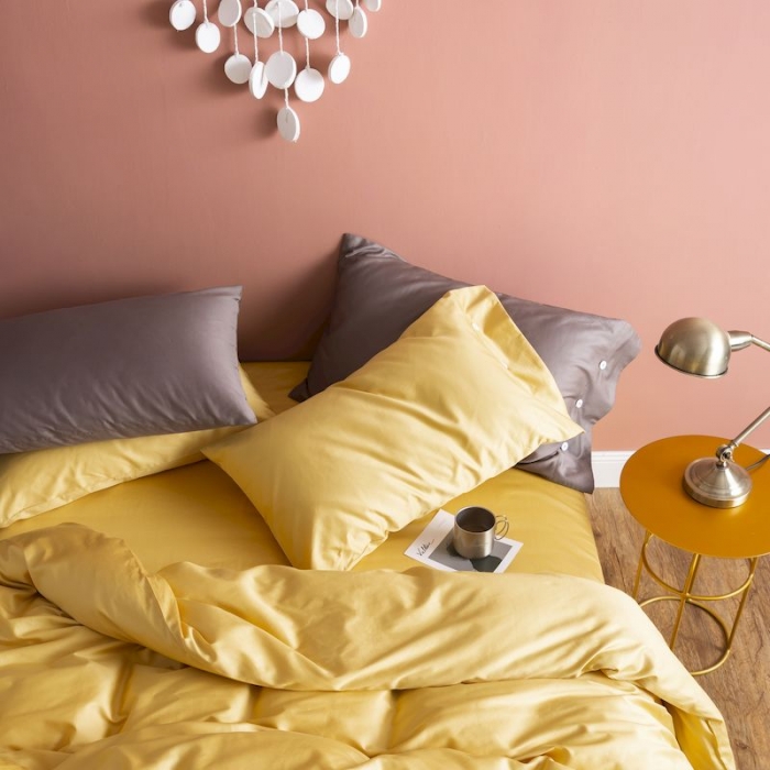 91家纺网 家纺一手货源 找家纺 涞澳家纺 2019新款60长绒棉平色简易四件套 玉米黄