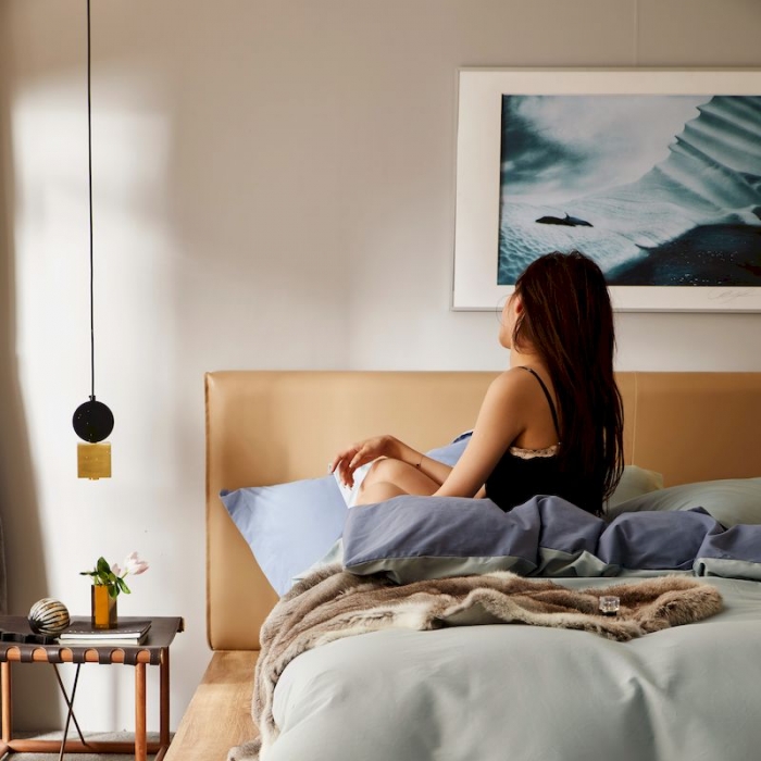 91家纺网 家纺一手货源 找家纺 涞澳家纺 2019新款50磨绒双拼四件套 青蓝