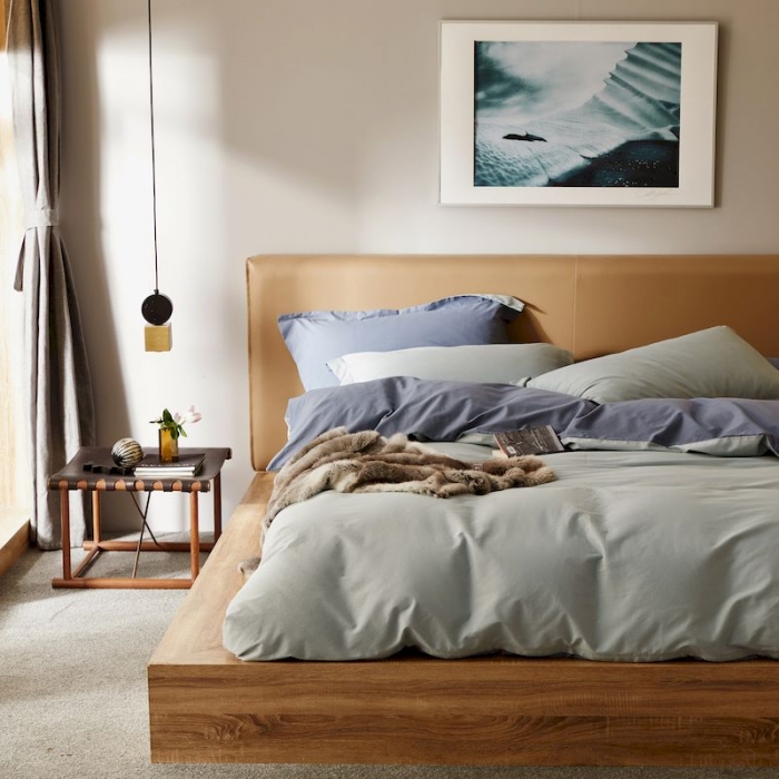 91家纺网 家纺一手货源 找家纺 涞澳家纺 2019新款50磨绒双拼四件套 青蓝