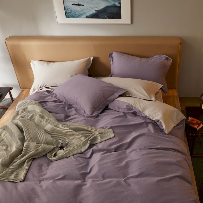 91家纺网 家纺一手货源 找家纺 涞澳家纺 2019新款50磨绒双拼四件套 青紫灰