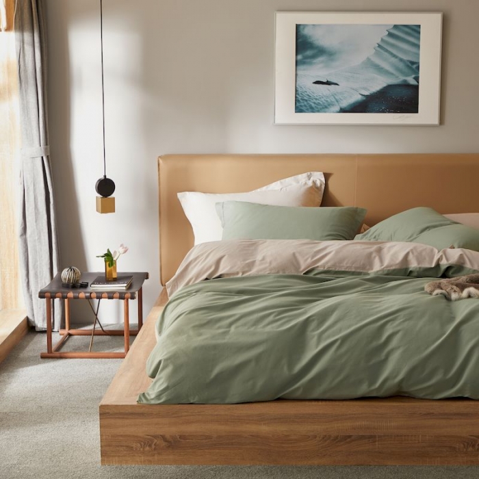 91家纺网 家纺一手货源 找家纺 涞澳家纺 2019新款50磨绒双拼四件套 澡绿灰