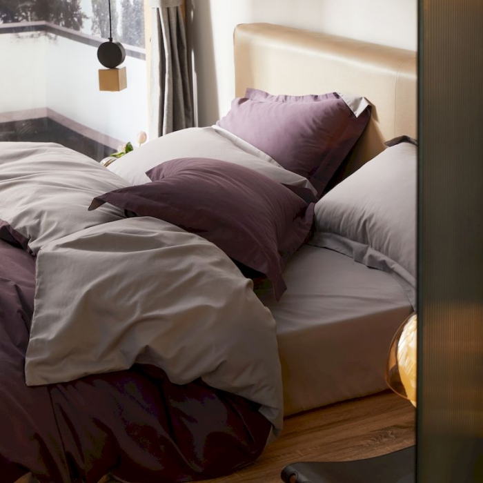 91家纺网 家纺一手货源 找家纺 涞澳家纺 2019新款50磨绒双拼四件套 中紫灰