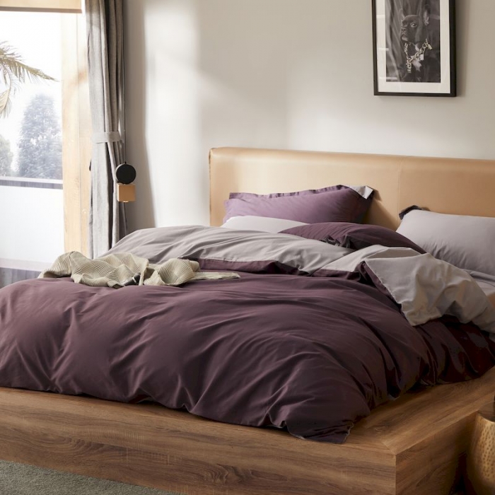 91家纺网 家纺一手货源 找家纺 涞澳家纺 2019新款50磨绒双拼四件套 中紫灰