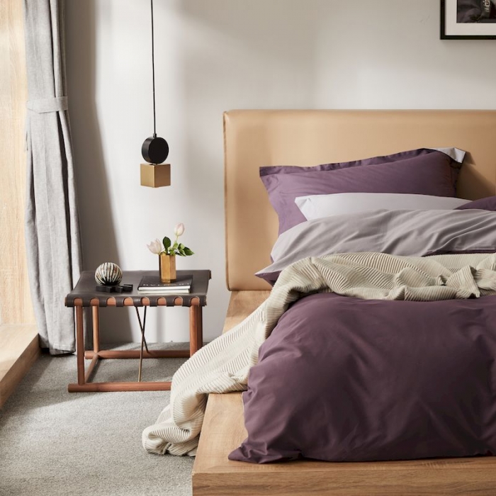 91家纺网 家纺一手货源 找家纺 涞澳家纺 2019新款50磨绒双拼四件套 中紫灰