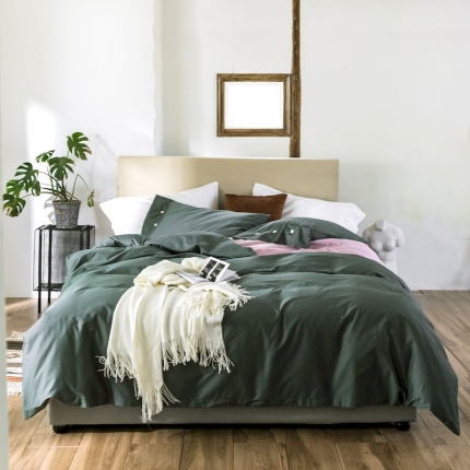 涞澳家纺 2019新款60长绒棉拼色一网红色四件套 墨配粉