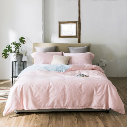 涞澳家纺 2019新款60长绒棉拼色一网红色四件套 玉配兰