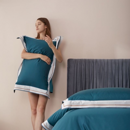 涞澳家纺 2019新款120支海岛棉素色简约款四件套 兰泽