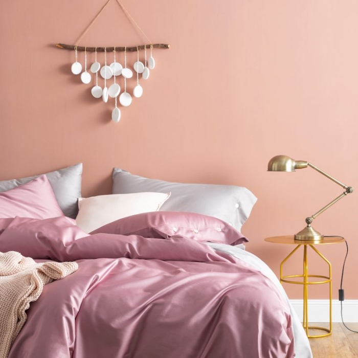 91家纺网 家纺一手货源 找家纺 涞澳家纺 2019新款60长绒棉平色二简易四件套 帝灰配柑红