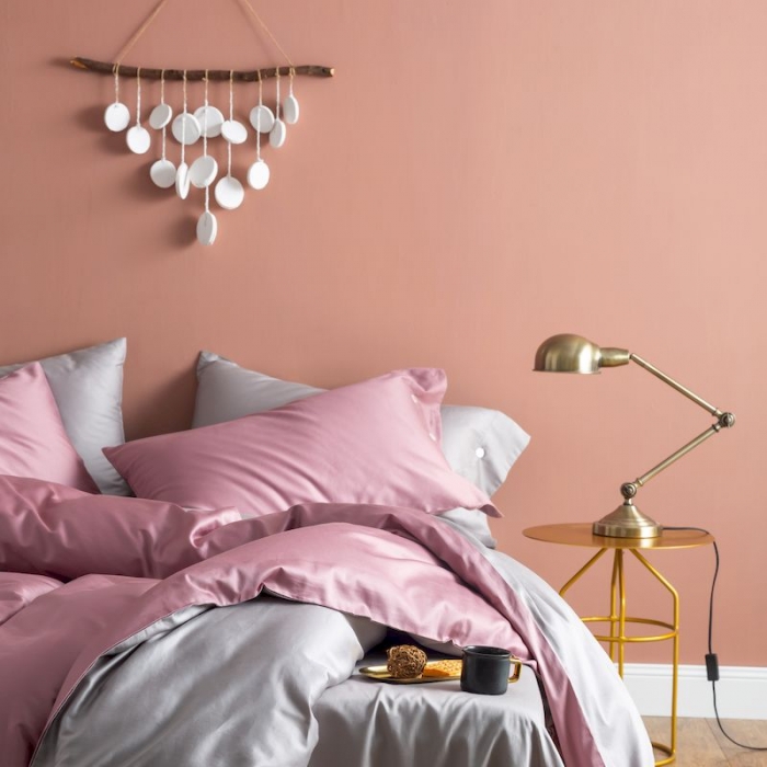 91家纺网 家纺一手货源 找家纺 涞澳家纺 2019新款60长绒棉平色二简易四件套 帝灰配柑红