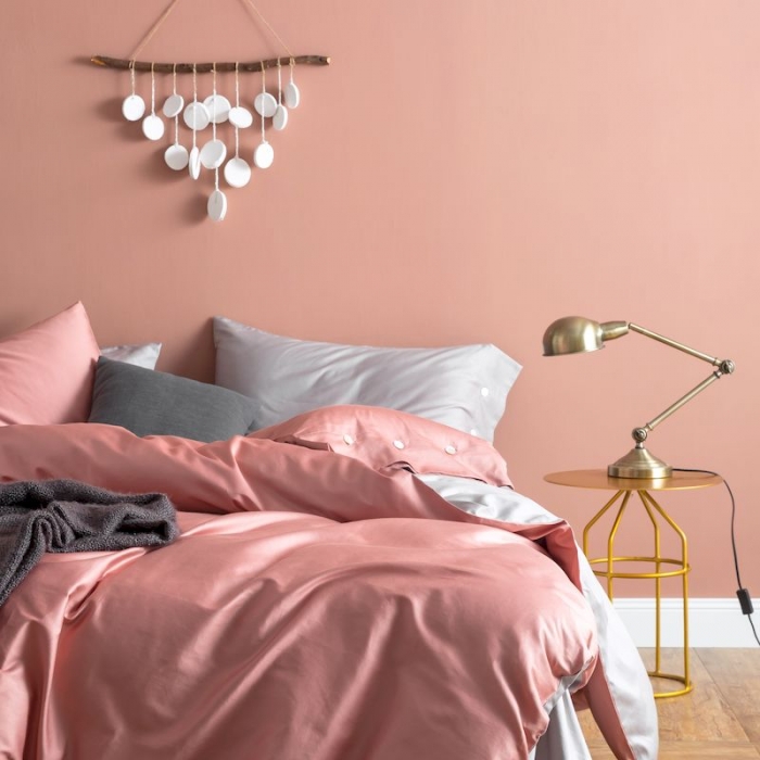 91家纺网 家纺一手货源 找家纺 涞澳家纺 2019新款60长绒棉平色二简易四件套 帝灰配颊红