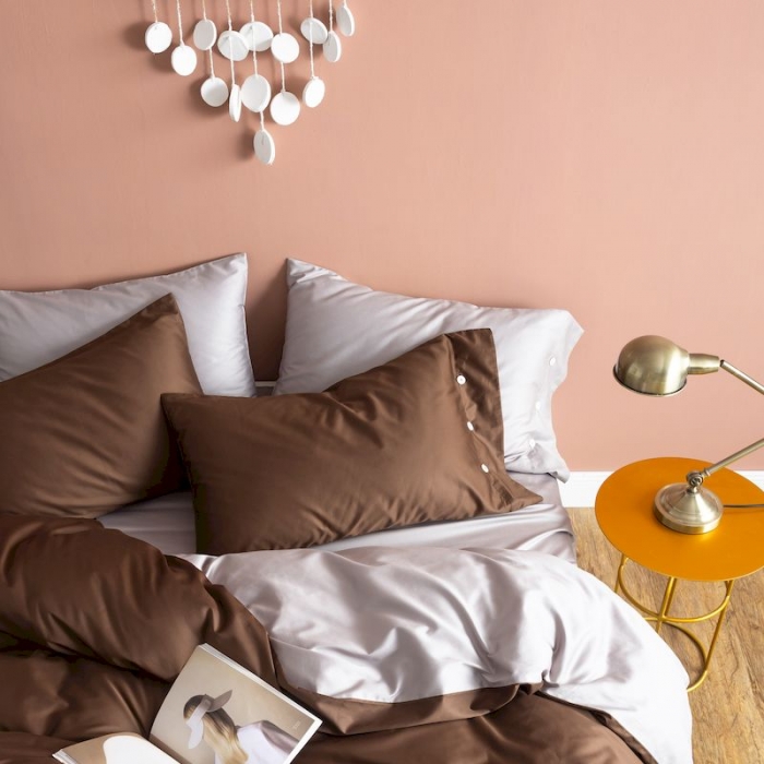 91家纺网 家纺一手货源 找家纺 涞澳家纺 2019新款60长绒棉平色二简易四件套帝灰配咖啡棕