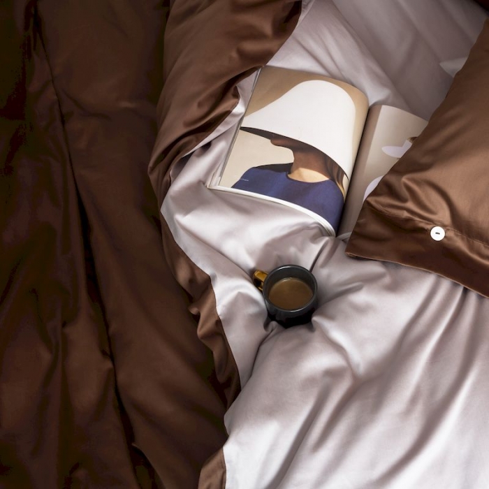 91家纺网 家纺一手货源 找家纺 涞澳家纺 2019新款60长绒棉平色二简易四件套帝灰配咖啡棕