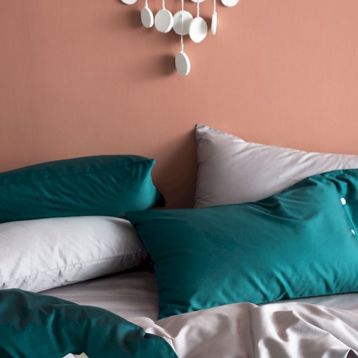 91家纺网 家纺一手货源 找家纺 涞澳家纺 2019新款60长绒棉平色二简易四件套 帝灰配墨绿