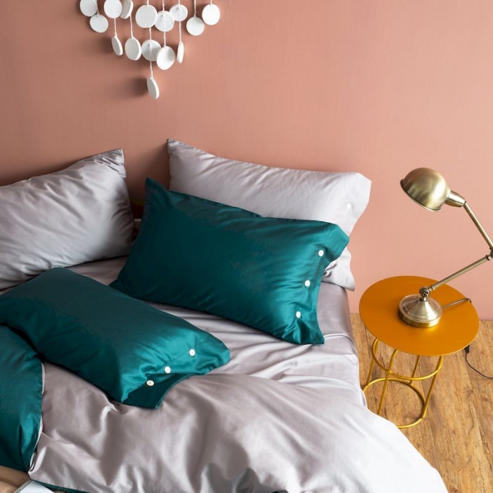 91家纺网 家纺一手货源 找家纺 涞澳家纺 2019新款60长绒棉平色二简易四件套 帝灰配墨绿