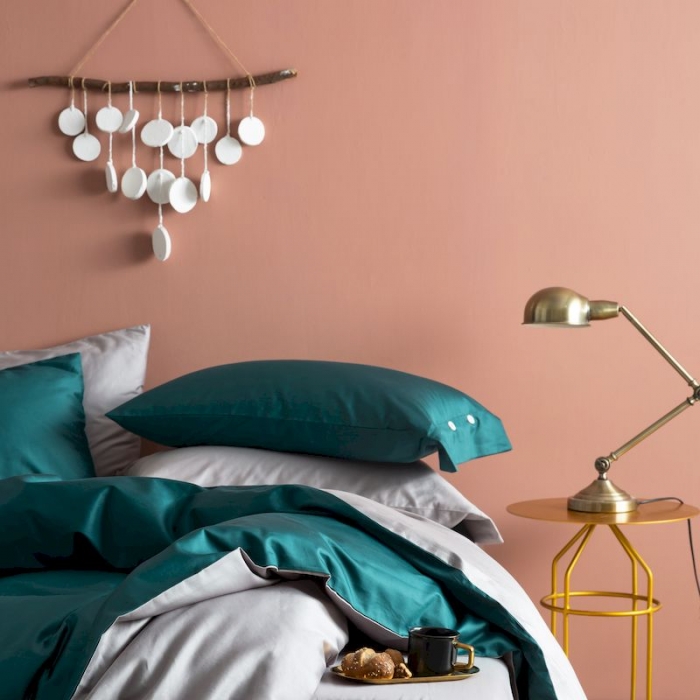 91家纺网 家纺一手货源 找家纺 涞澳家纺 2019新款60长绒棉平色二简易四件套 帝灰配墨绿