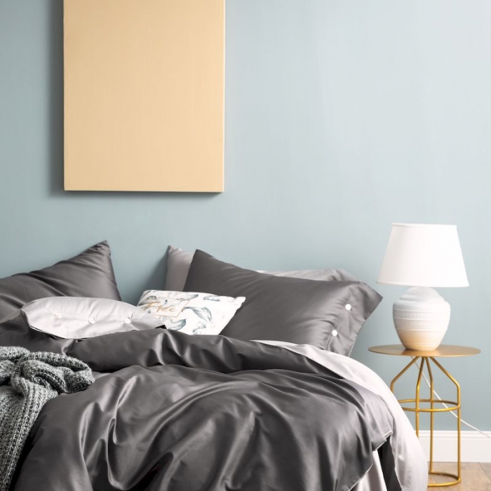 91家纺网 家纺一手货源 找家纺 涞澳家纺 2019新款60长绒棉平色二简易四件套帝灰配碳灰