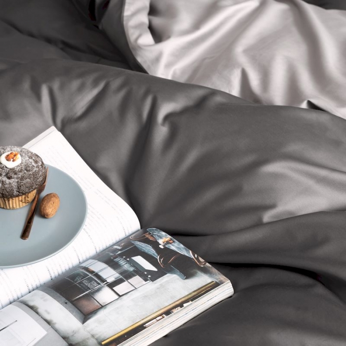 91家纺网 家纺一手货源 找家纺 涞澳家纺 2019新款60长绒棉平色二简易四件套帝灰配碳灰