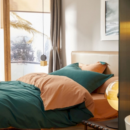 91家纺网 家纺一手货源 找家纺 涞澳家纺 2019新款50磨绒双拼四件套 禾绿棕