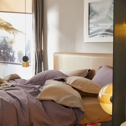 91家纺网 家纺一手货源 找家纺 涞澳家纺 2019新款50磨绒双拼四件套 青紫灰