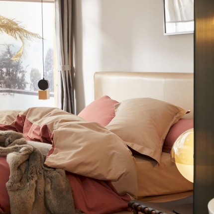 涞澳家纺 2019新款50磨绒双拼四件套 暗红琥珀