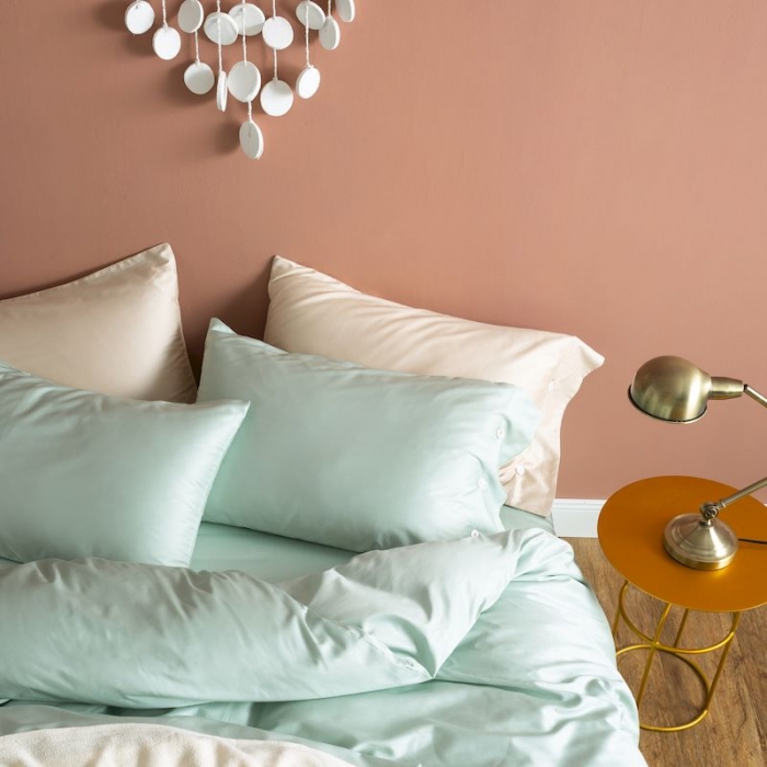 91家纺网 家纺一手货源 找家纺 涞澳家纺 2019新款60长绒棉平色简易四件套 艾草绿