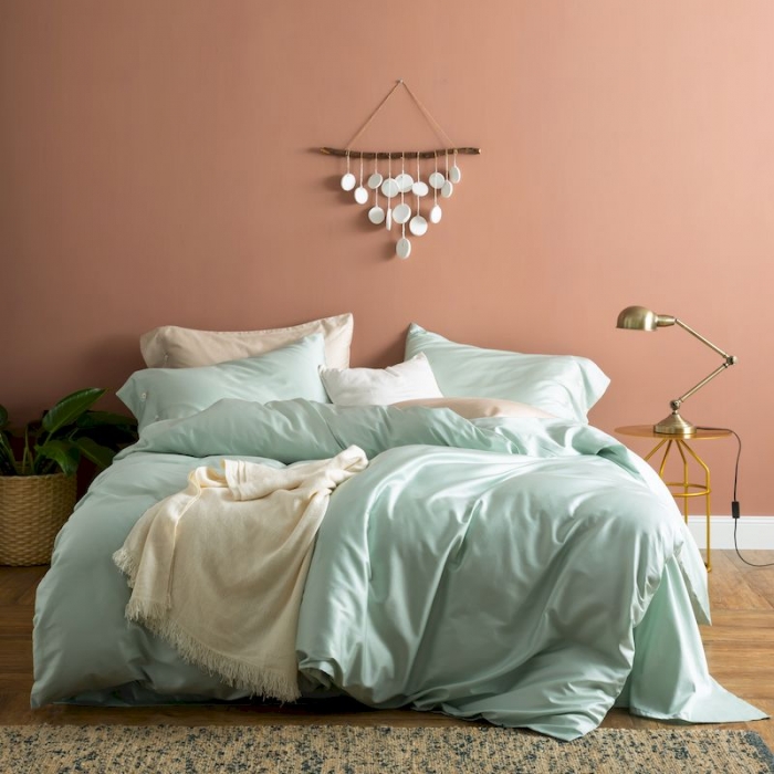 91家纺网 家纺一手货源 找家纺 涞澳家纺 2019新款60长绒棉平色简易四件套 艾草绿