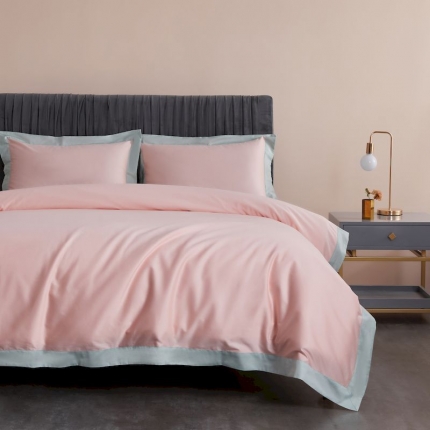 91家纺网 家纺一手货源 找家纺 涞澳家纺 2019新款60长绒棉四周拼色四件套 夏颜