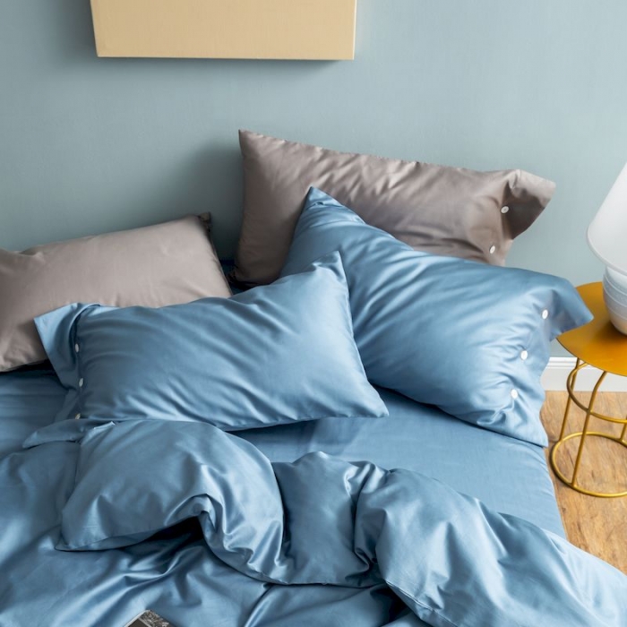 91家纺网 家纺一手货源 找家纺 涞澳家纺 2019新款60长绒棉平色简易四件套 宾利蓝