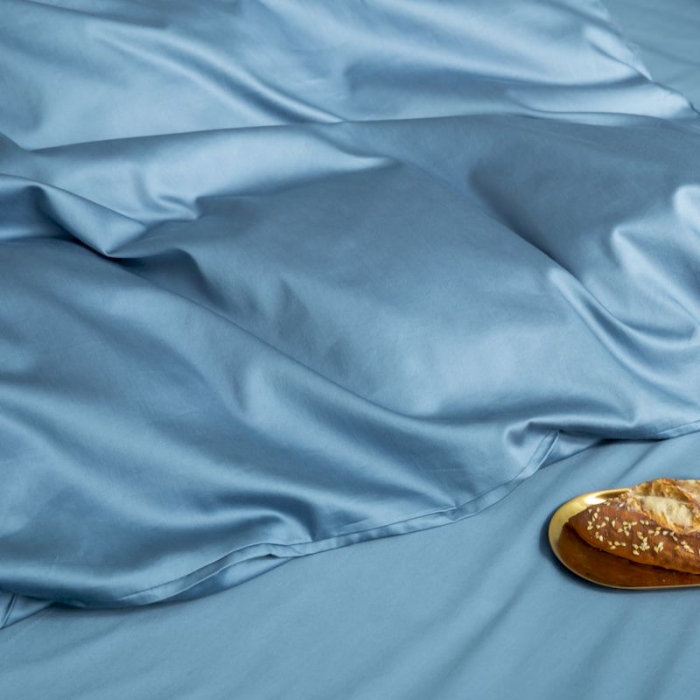 91家纺网 家纺一手货源 找家纺 涞澳家纺 2019新款60长绒棉平色简易四件套 宾利蓝